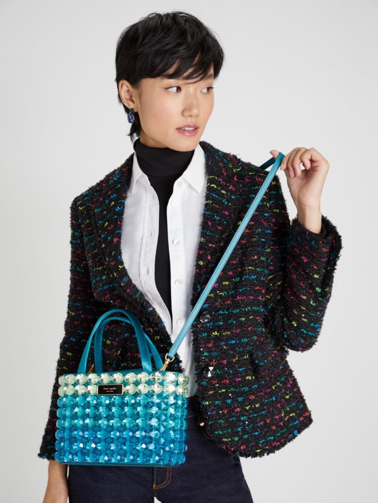 KateSpade Sam Icon Candy Beaded Satin Small Tote Blue Multicolor