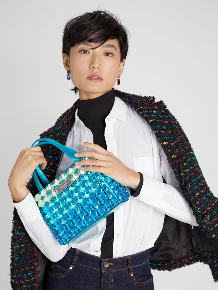 KateSpade Sam Icon Candy Beaded Satin Small Tote Blue Multicolor