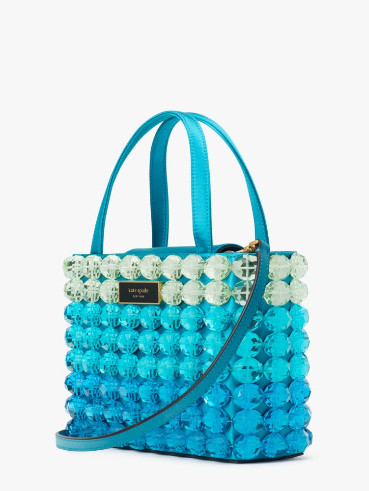 KateSpade Sam Icon Candy Beaded Satin Small Tote Blue Multicolor