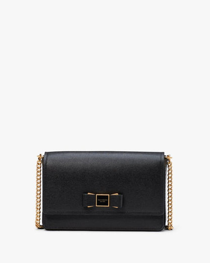 KateSpade Morgan Bow Embellished Flap Chain Wallet Black