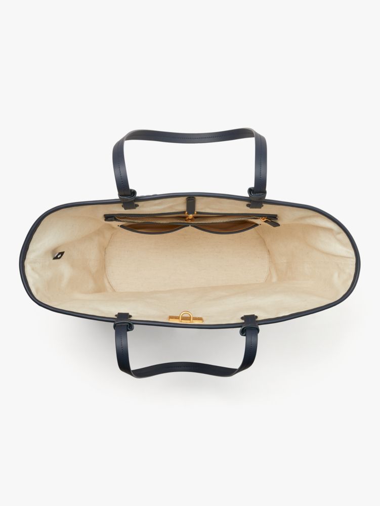 KateSpade Shore Thing Embellished Striped Straw Large Tote Blazer Blue Multi