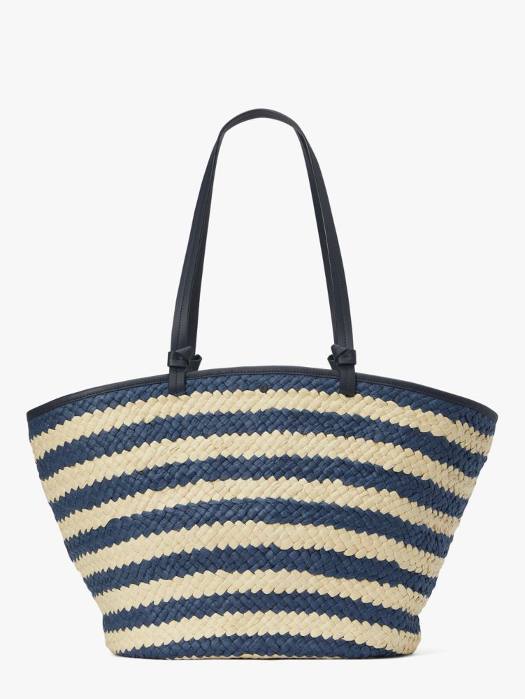 KateSpade Shore Thing Embellished Striped Straw Large Tote Blazer Blue Multi