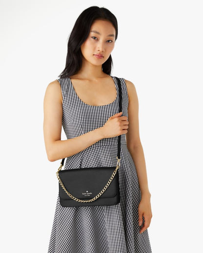 KateSpade Madison Willow Medium Flap Convertible Crossbody Purse Black