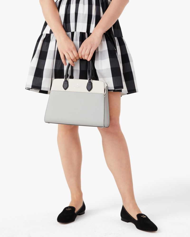 KateSpade Madison Colorblock Saffiano Leather Medium Satchel Platinum Grey Multi