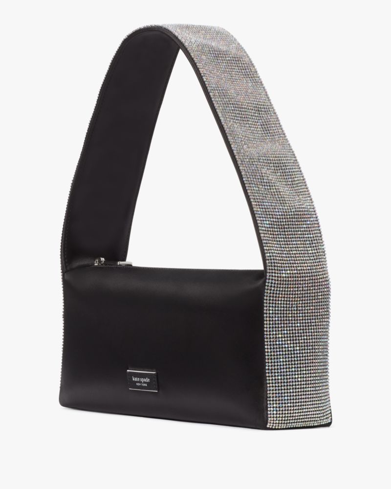 KateSpade Afterparty Crystal Embellished Satin Shoulder Bag Black Multi