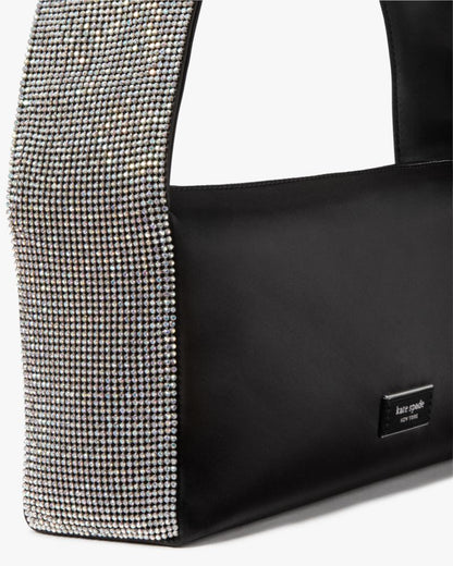 KateSpade Afterparty Crystal Embellished Satin Shoulder Bag Black Multi
