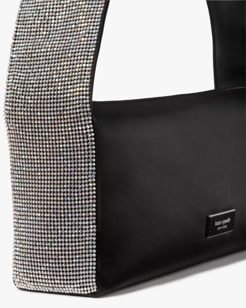 KateSpade Afterparty Crystal Embellished Satin Shoulder Bag Black Multi