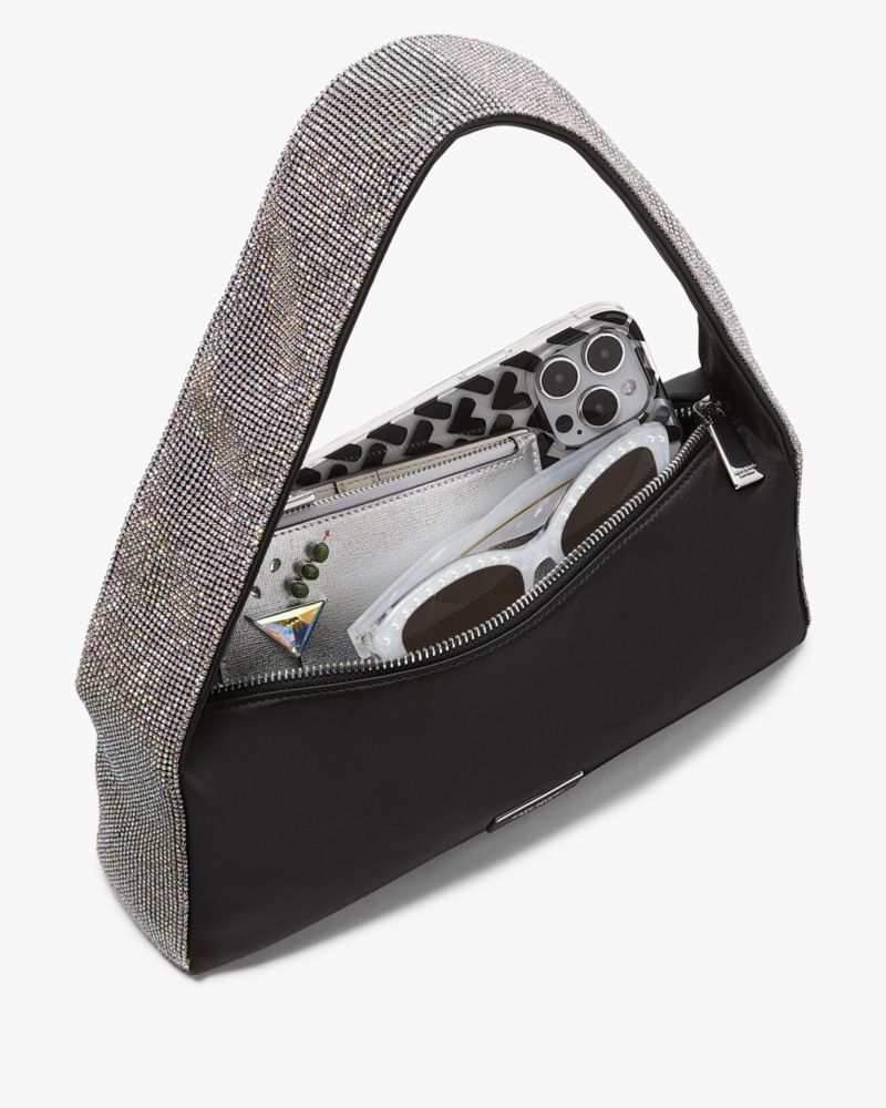 KateSpade Afterparty Crystal Embellished Satin Shoulder Bag Black Multi