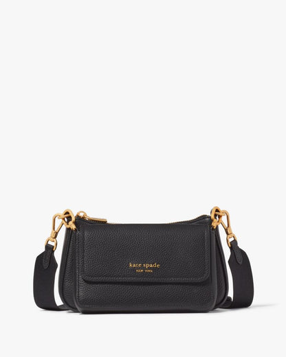KateSpade Double Up Pebbled Leather Crossbody Black