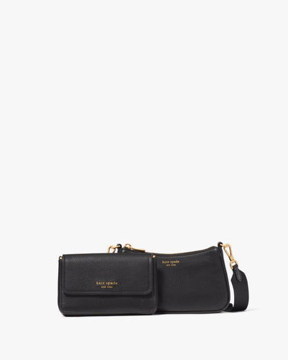 KateSpade Double Up Pebbled Leather Crossbody Black
