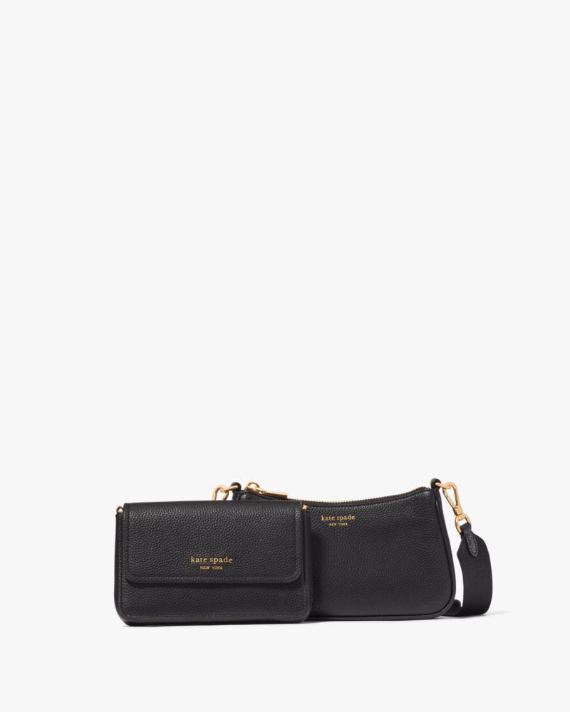 KateSpade Double Up Pebbled Leather Crossbody Black