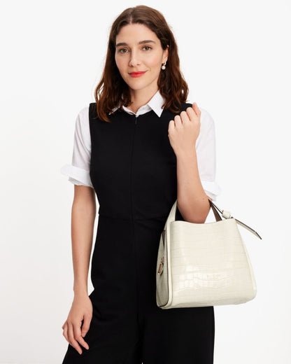 KateSpade Knott Croc embossed Medium Crossbody Tote Halo White