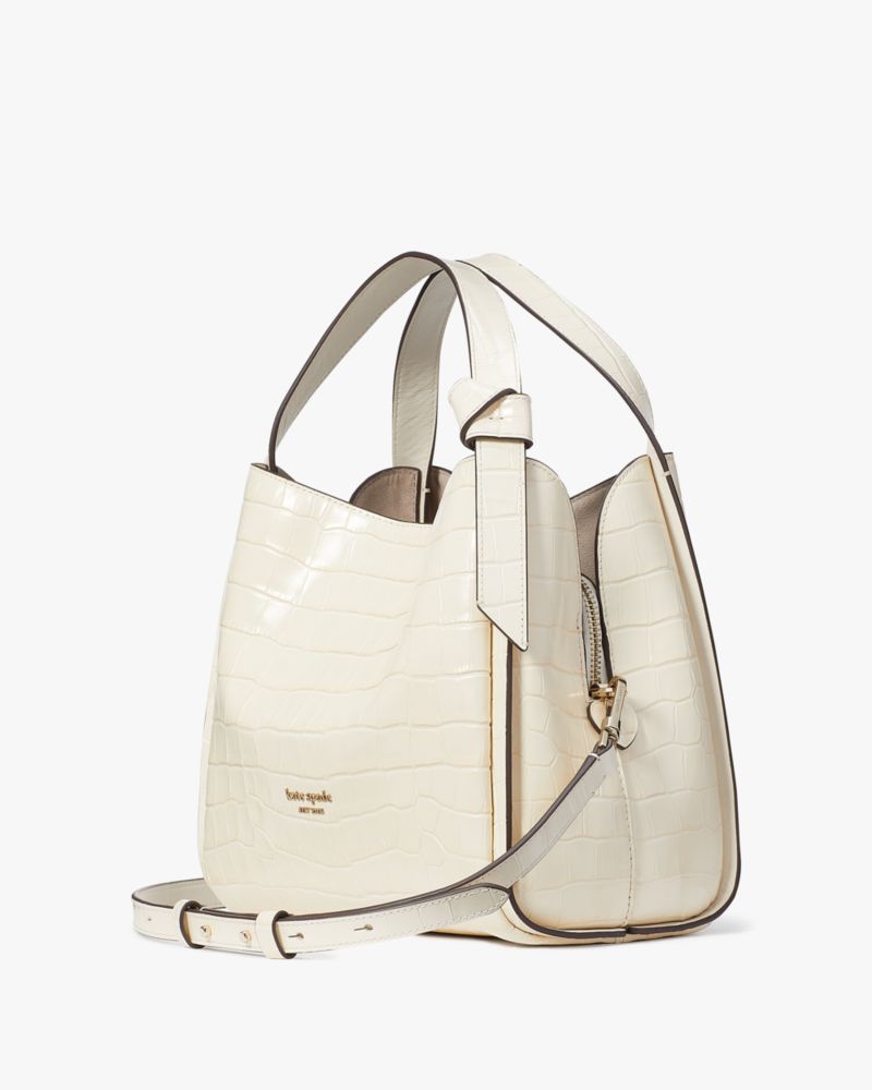 KateSpade Knott Croc embossed Medium Crossbody Tote Halo White