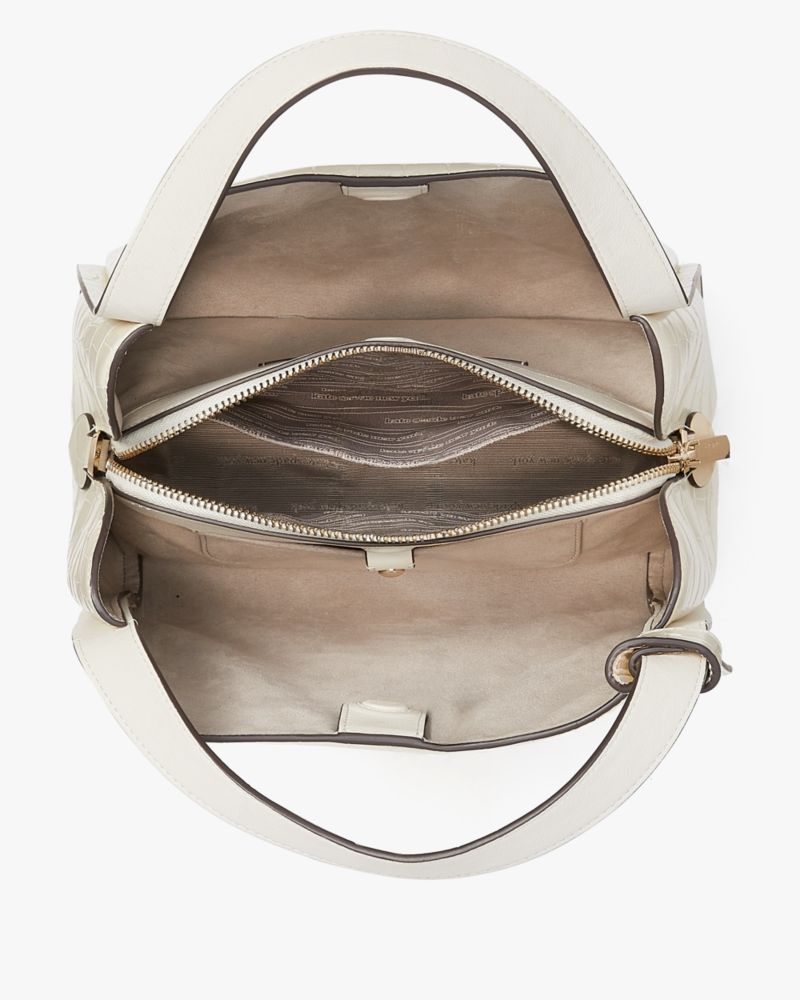 KateSpade Knott Croc embossed Medium Crossbody Tote Halo White