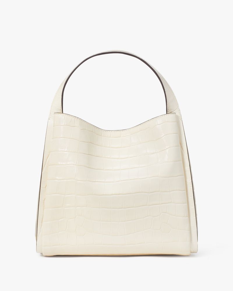 KateSpade Knott Croc embossed Medium Crossbody Tote Halo White