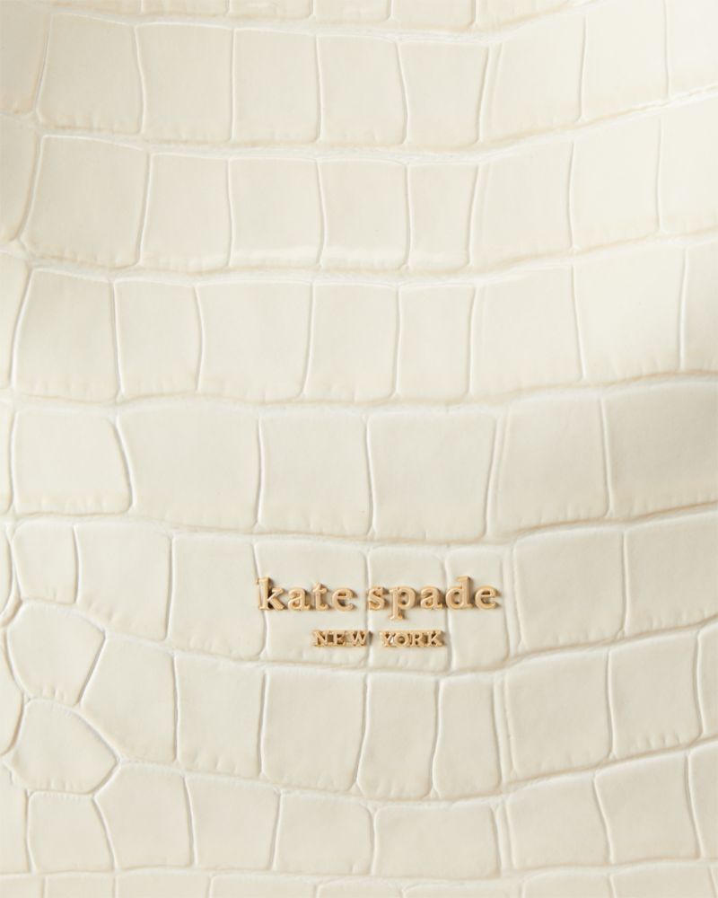 KateSpade Knott Croc embossed Medium Crossbody Tote Halo White