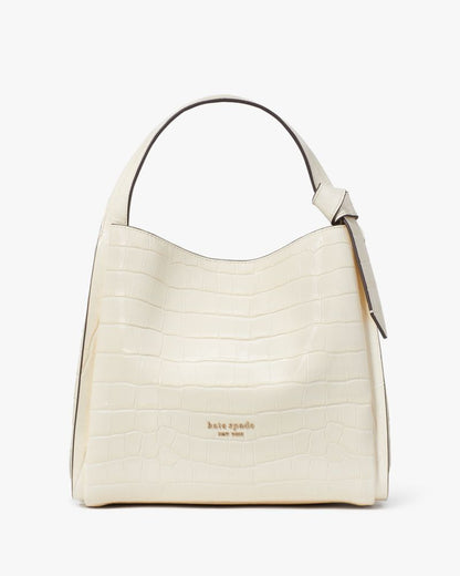 KateSpade Knott Croc embossed Medium Crossbody Tote Halo White