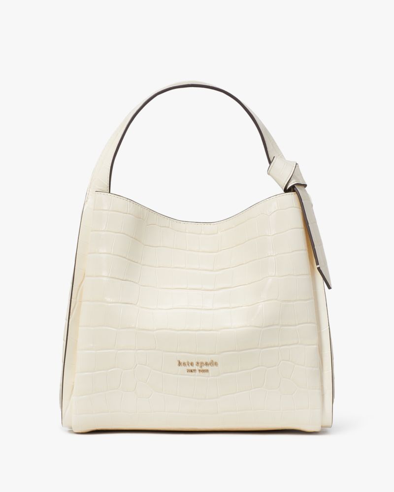 KateSpade Knott Croc embossed Medium Crossbody Tote Halo White