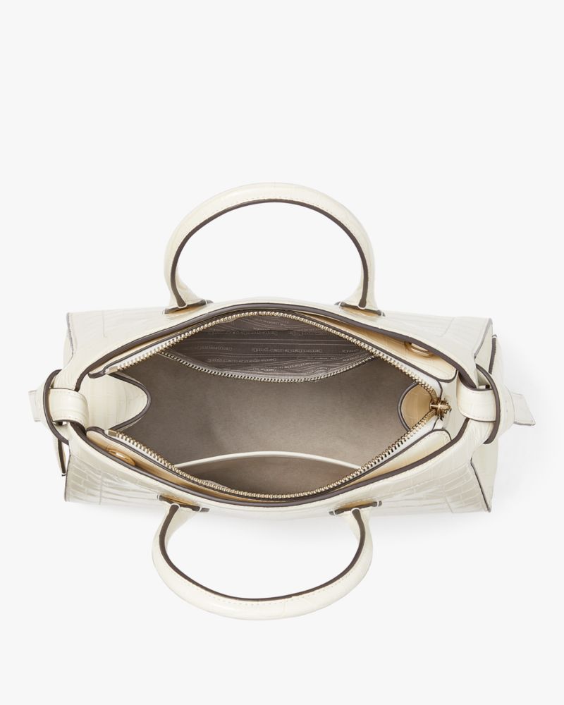 KateSpade Knott Croc embossed Medium Zip top Satchel Halo White