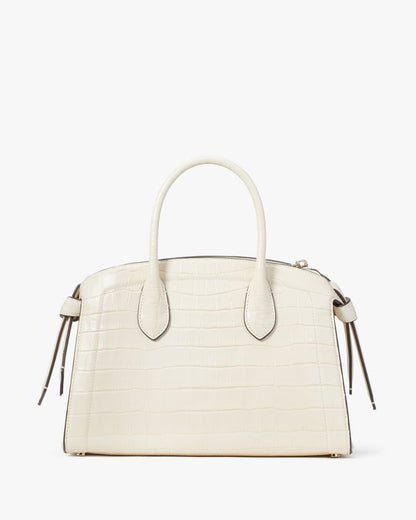 KateSpade Knott Croc embossed Medium Zip top Satchel Halo White