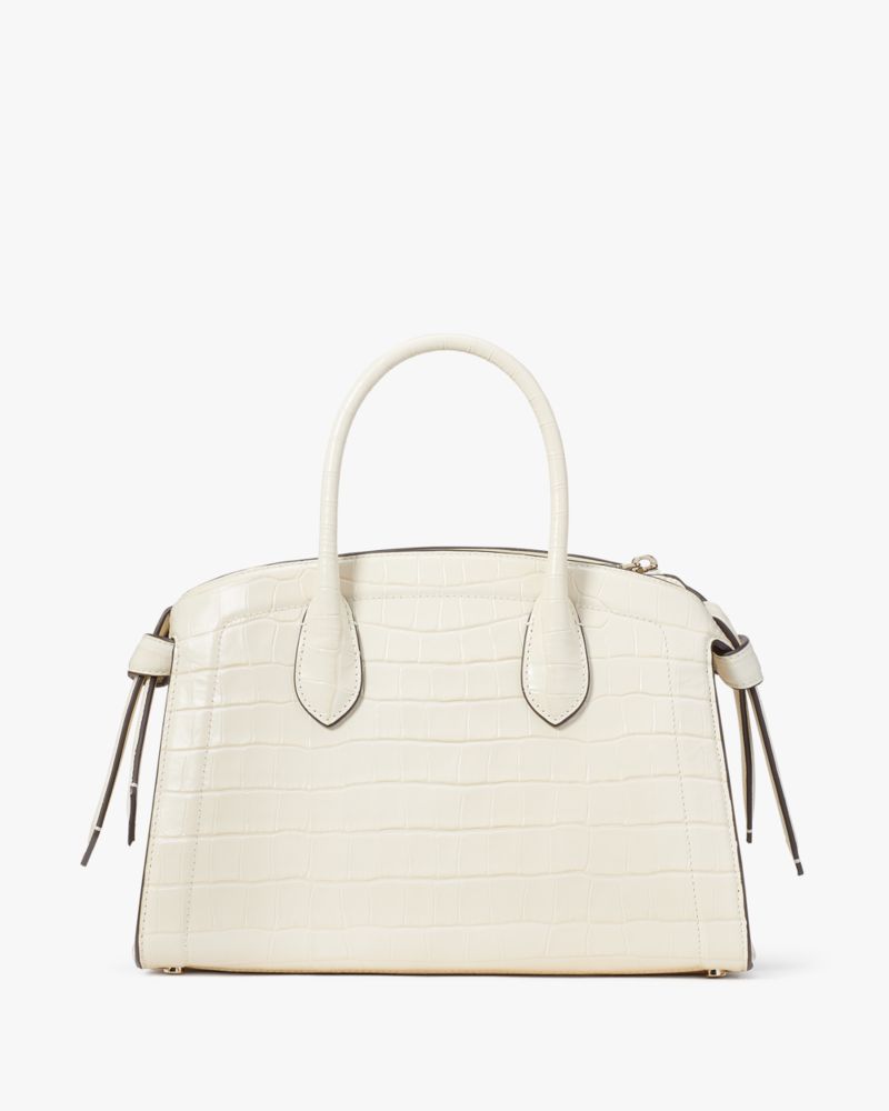 KateSpade Knott Croc embossed Medium Zip top Satchel Halo White