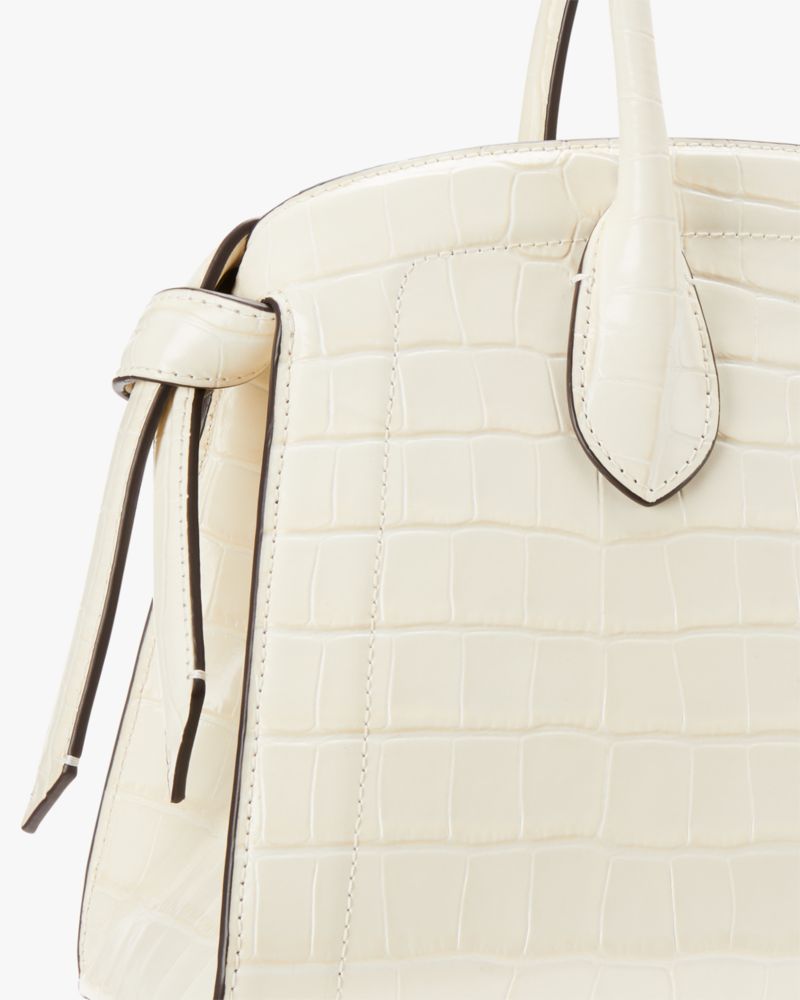 KateSpade Knott Croc embossed Medium Zip top Satchel Halo White