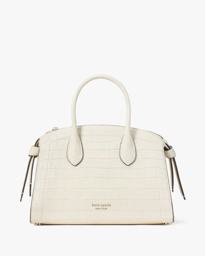 KateSpade Knott Croc embossed Medium Zip top Satchel Halo White