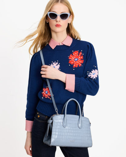 KateSpade Knott Croc embossed Medium Zip top Satchel North Star