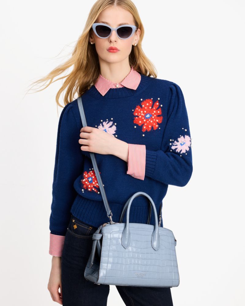 KateSpade Knott Croc embossed Medium Zip top Satchel North Star