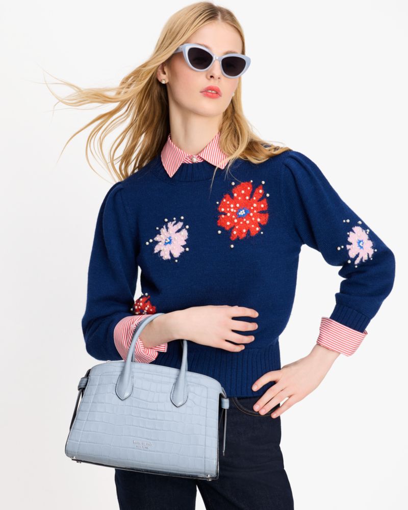 KateSpade Knott Croc embossed Medium Zip top Satchel North Star