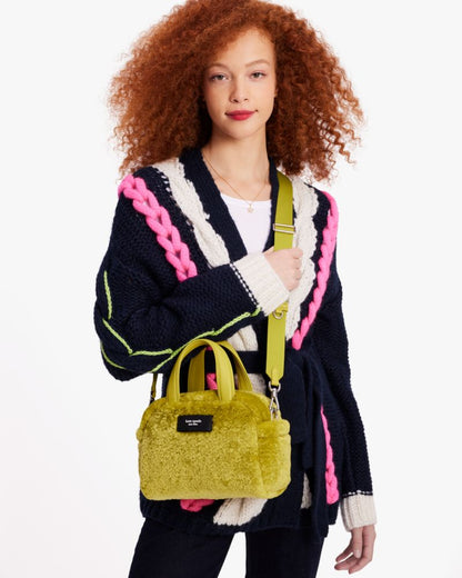 KateSpade Apres Chic Faux Shearling Satchel Citron Sapphire