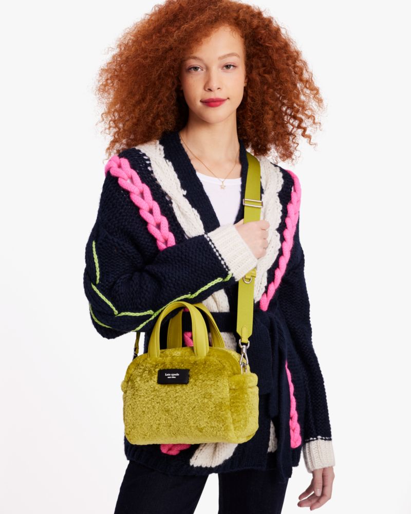 KateSpade Apres Chic Faux Shearling Satchel Citron Sapphire