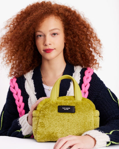 KateSpade Apres Chic Faux Shearling Satchel Citron Sapphire