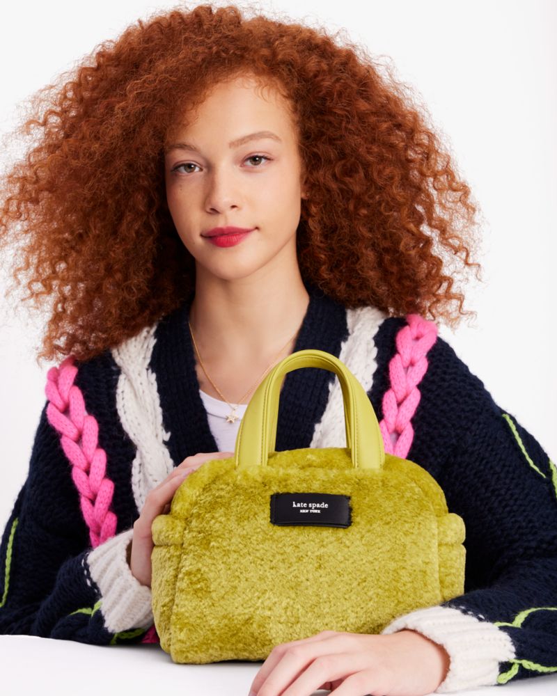 KateSpade Apres Chic Faux Shearling Satchel Citron Sapphire
