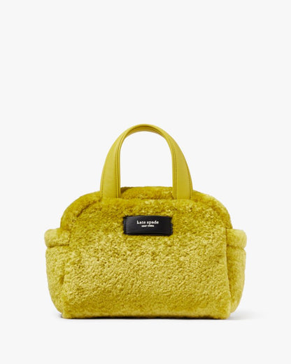 KateSpade Apres Chic Faux Shearling Satchel Citron Sapphire