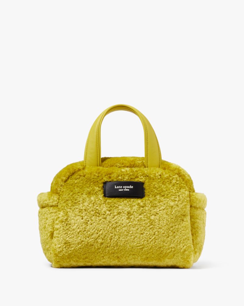 KateSpade Apres Chic Faux Shearling Satchel Citron Sapphire
