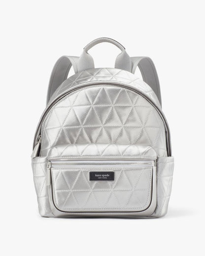 KateSpade Sam Icon Quilted Satin Small Backpack Silver