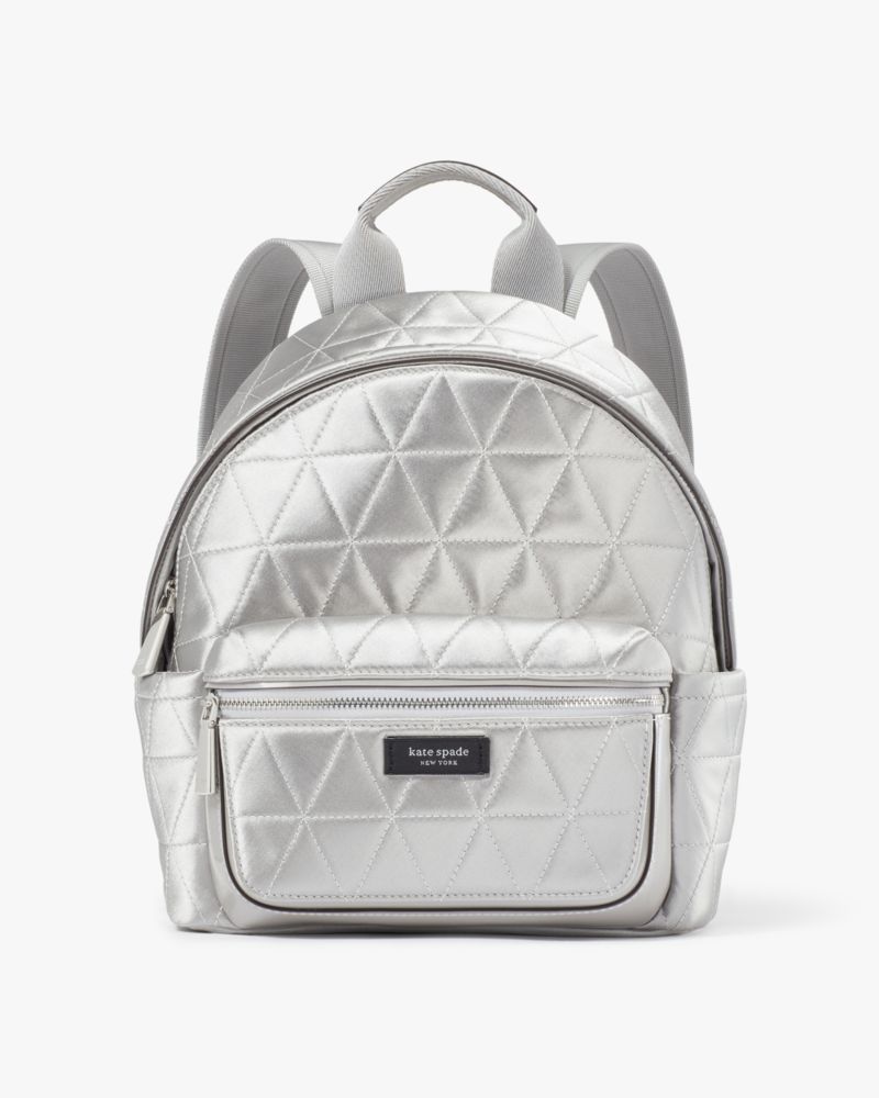 KateSpade Sam Icon Quilted Satin Small Backpack Silver
