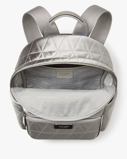 KateSpade Sam Icon Quilted Satin Small Backpack Silver