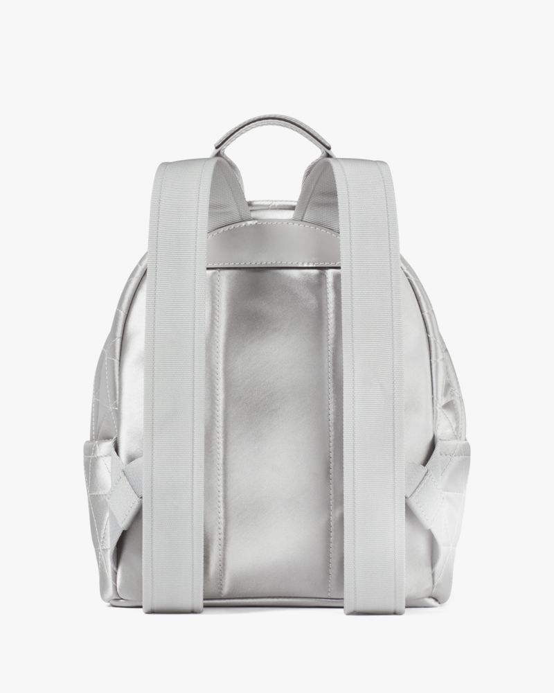 KateSpade Sam Icon Quilted Satin Small Backpack Silver
