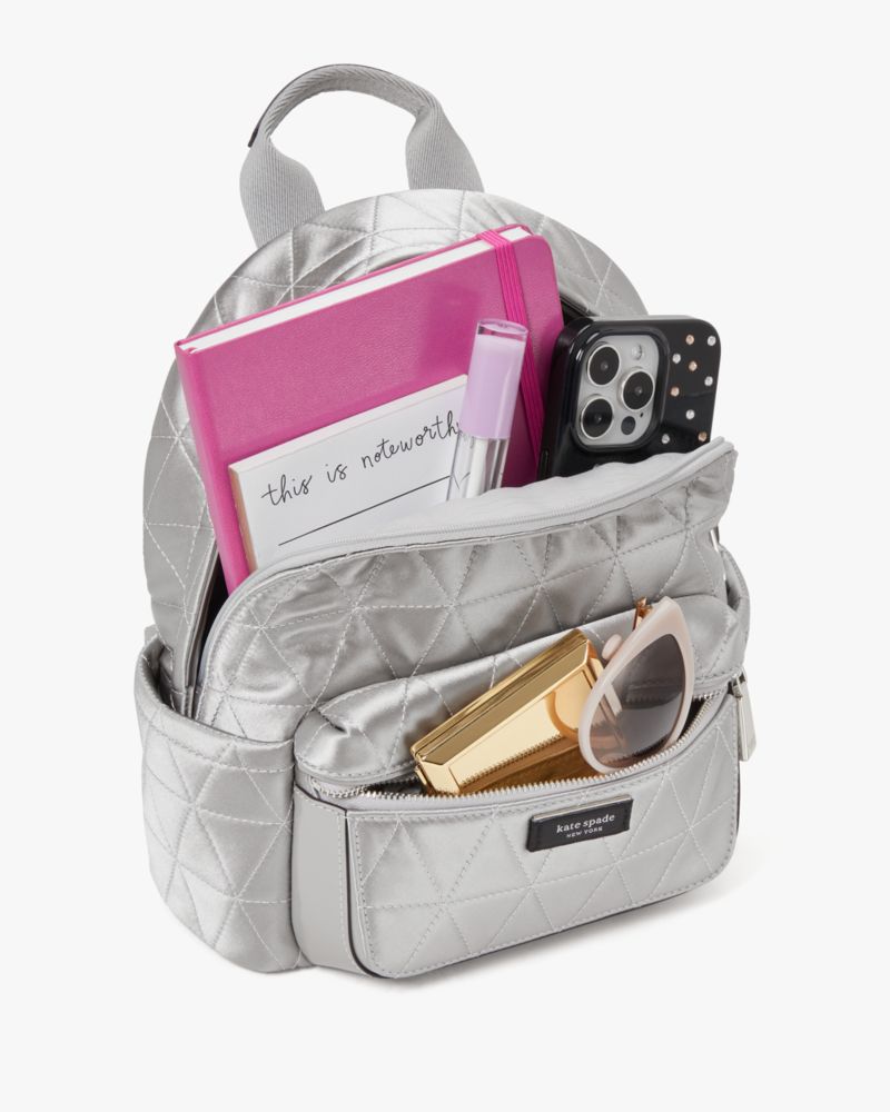 KateSpade Sam Icon Quilted Satin Small Backpack Silver