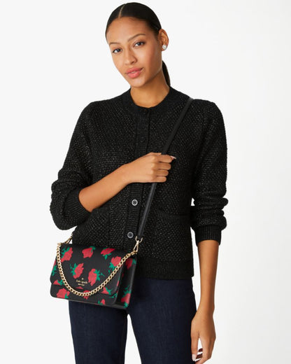 KateSpade Madison Rose Toss Printed Flap Crossbody Black Multi