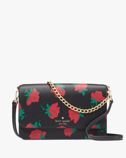 KateSpade Madison Rose Toss Printed Flap Crossbody Black Multi