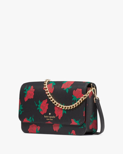 KateSpade Madison Rose Toss Printed Flap Crossbody Black Multi