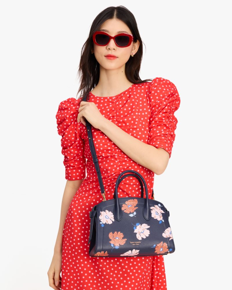 KateSpade Knott Dotty Floral Embossed Medium Zip top Satchel Parisian Navy Multi