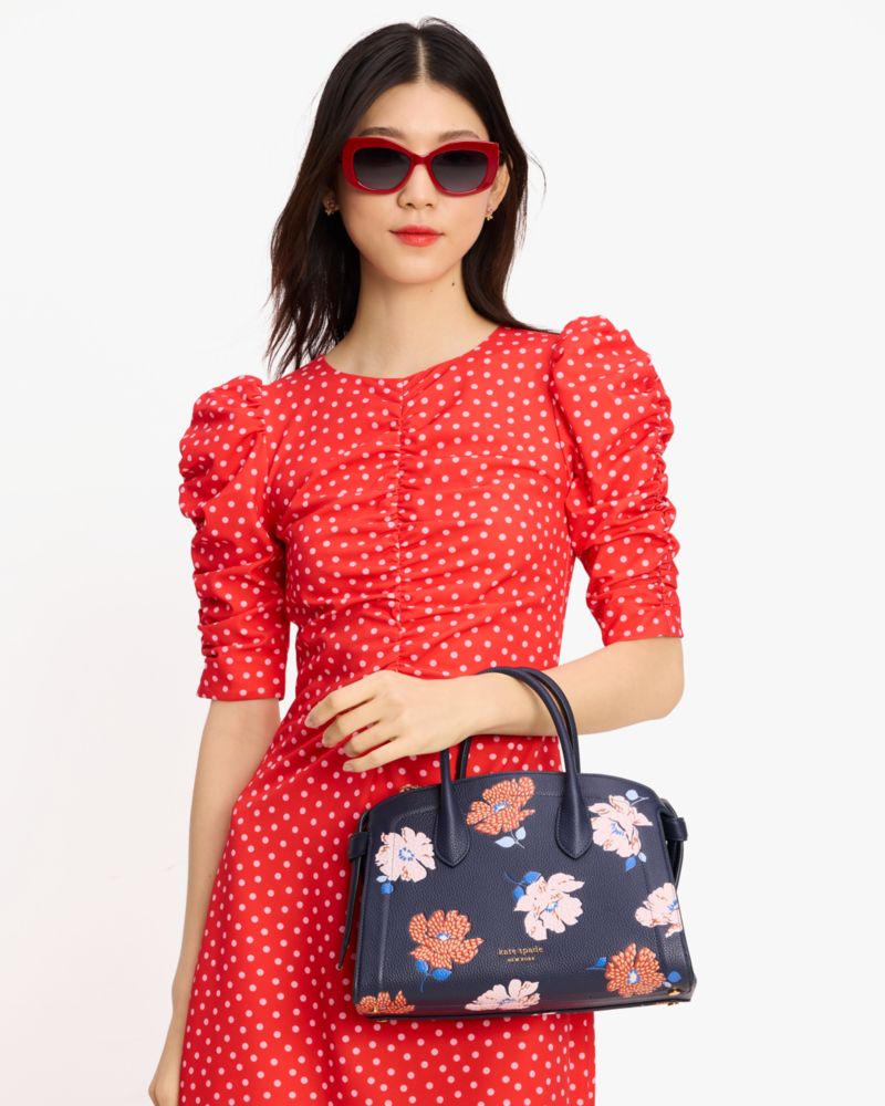 KateSpade Knott Dotty Floral Embossed Medium Zip top Satchel Parisian Navy Multi