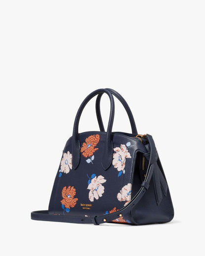 KateSpade Knott Dotty Floral Embossed Medium Zip top Satchel Parisian Navy Multi