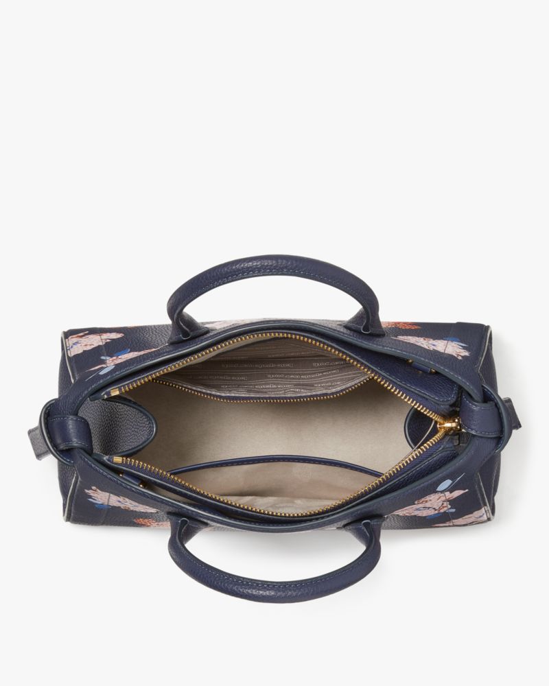 KateSpade Knott Dotty Floral Embossed Medium Zip top Satchel Parisian Navy Multi