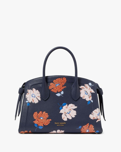 KateSpade Knott Dotty Floral Embossed Medium Zip top Satchel Parisian Navy Multi