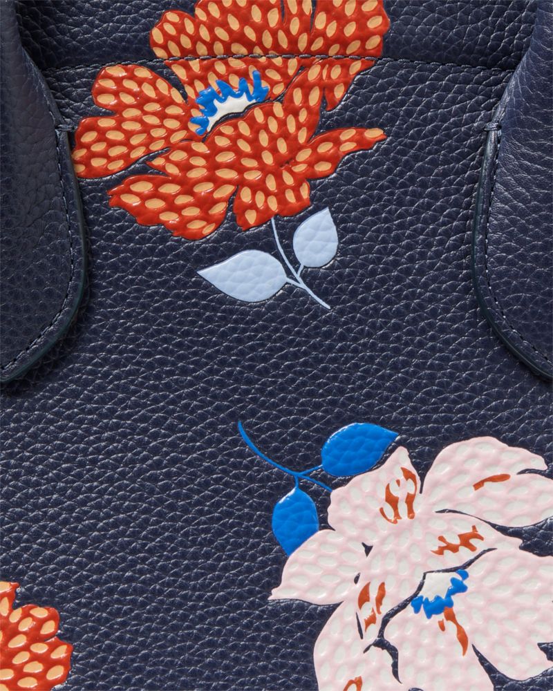 KateSpade Knott Dotty Floral Embossed Medium Zip top Satchel Parisian Navy Multi